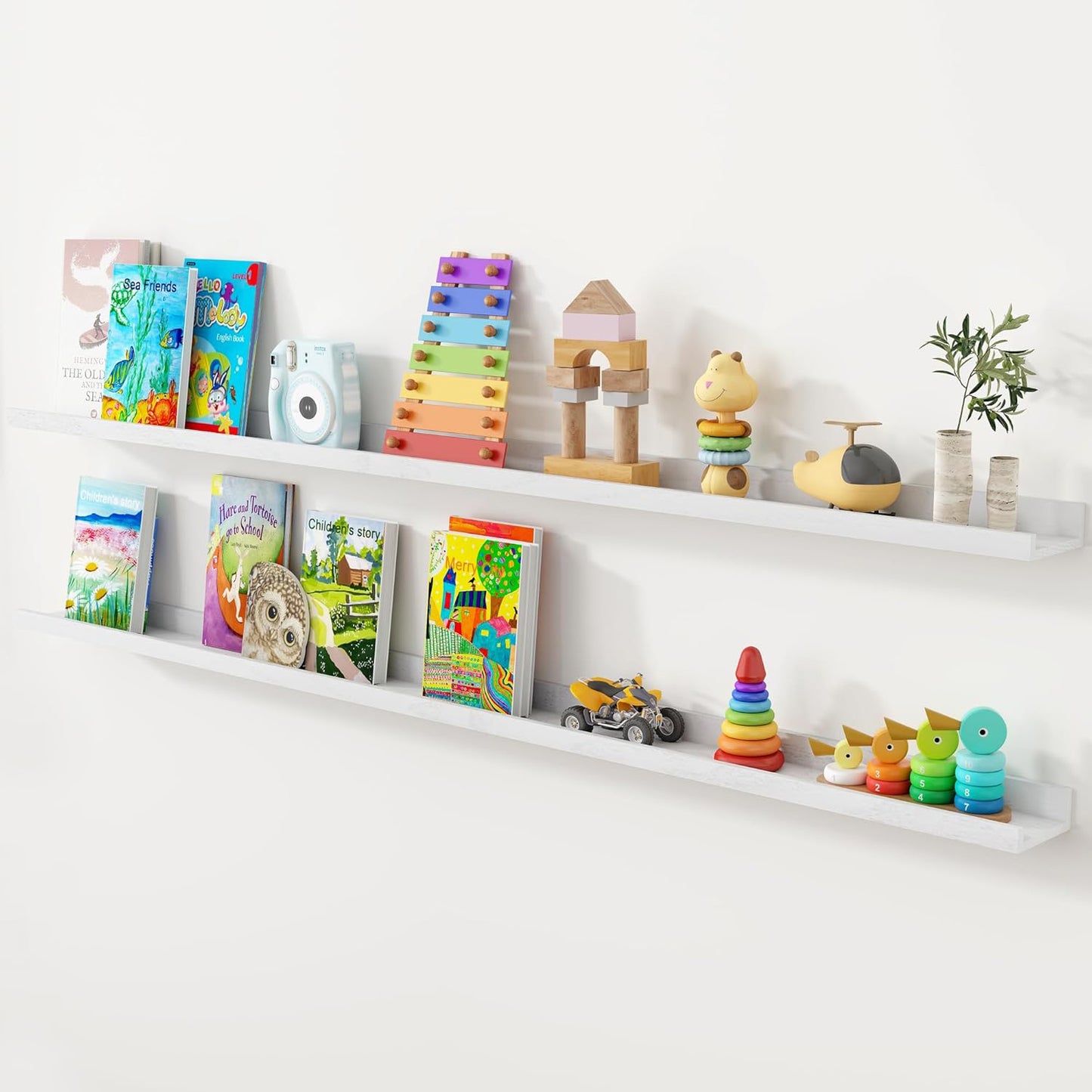 ShelfLoft 4.7 Inch Deep Solid Oak Wood Picture Ledge Shelf, Set of 2