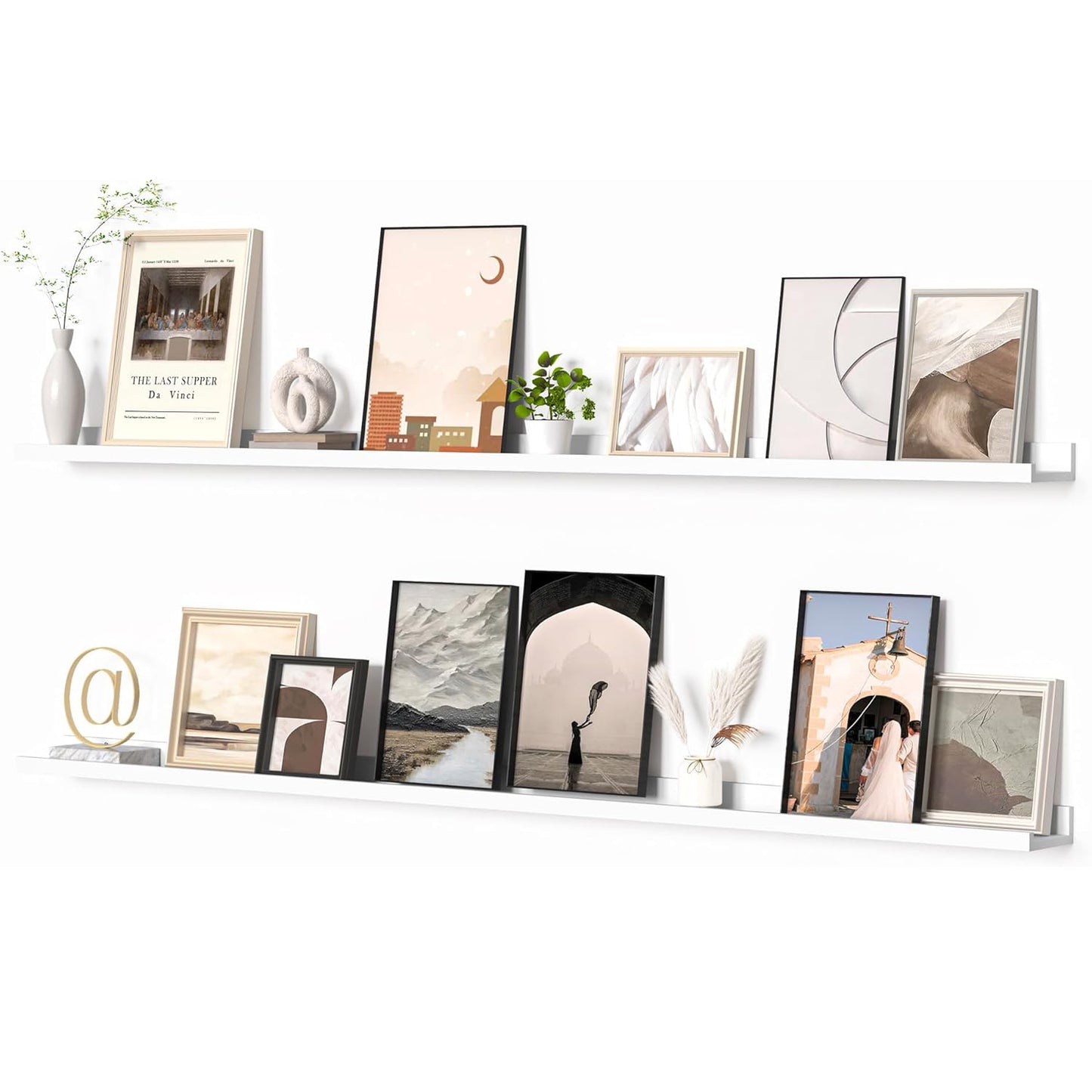 ShelfLoft 4.5"D x 1.9"H White Picture Ledge Shelf Wall Floating Shelves with Lip,Set of 2