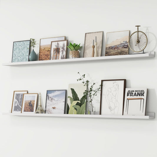 ShelfLoft 72" Wide x 4.7" Deep Picture Ledge Floating Shelves, White-2 Pack