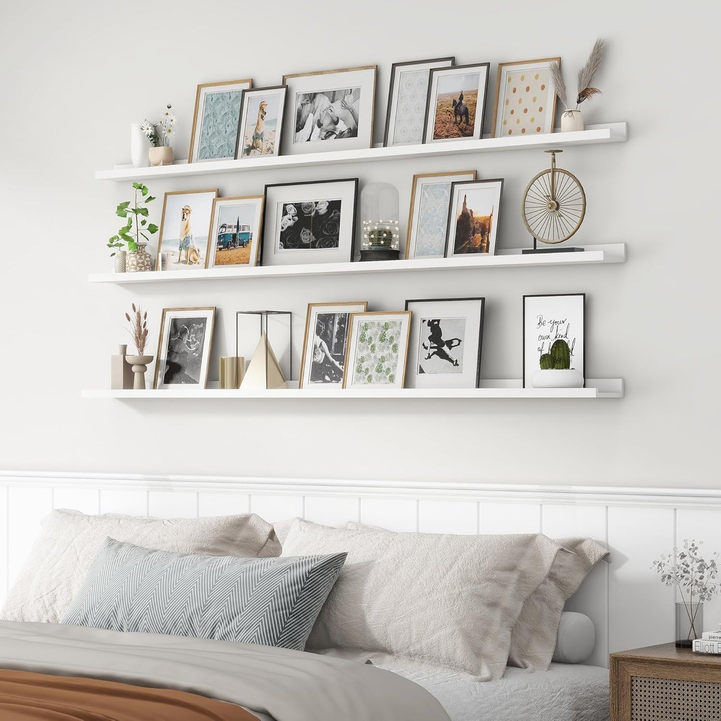 ShelfLoft 72"W x 5.7"D White Picture Ledge Shelf Floating Shelves with Lip Set of 3