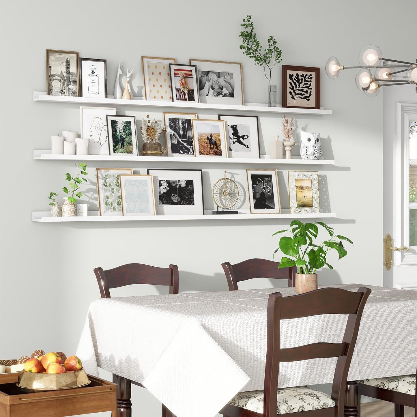 ShelfLoft 72"W x 5.7"D White Picture Ledge Shelf Floating Shelves with Lip Set of 3