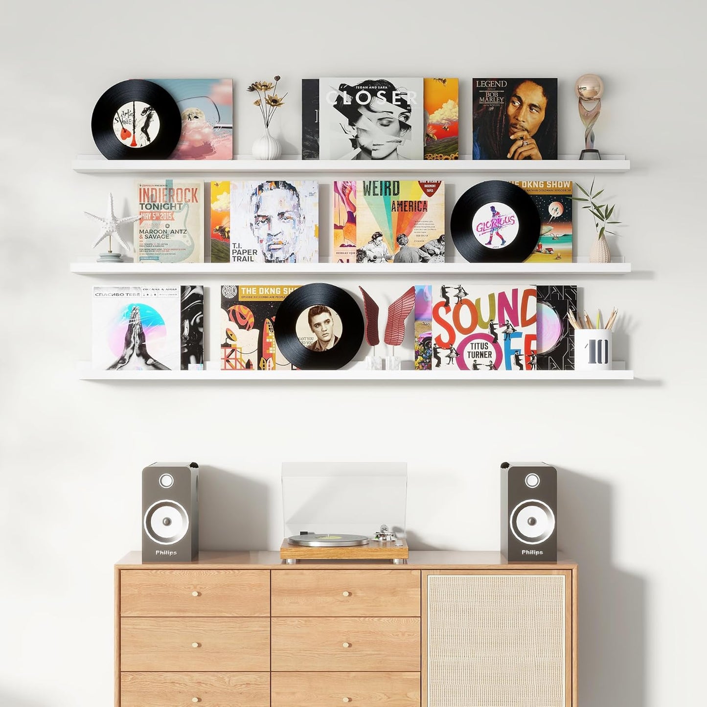 ShelfLoft 72"W x 5.7"D White Picture Ledge Shelf Floating Shelves with Lip Set of 3