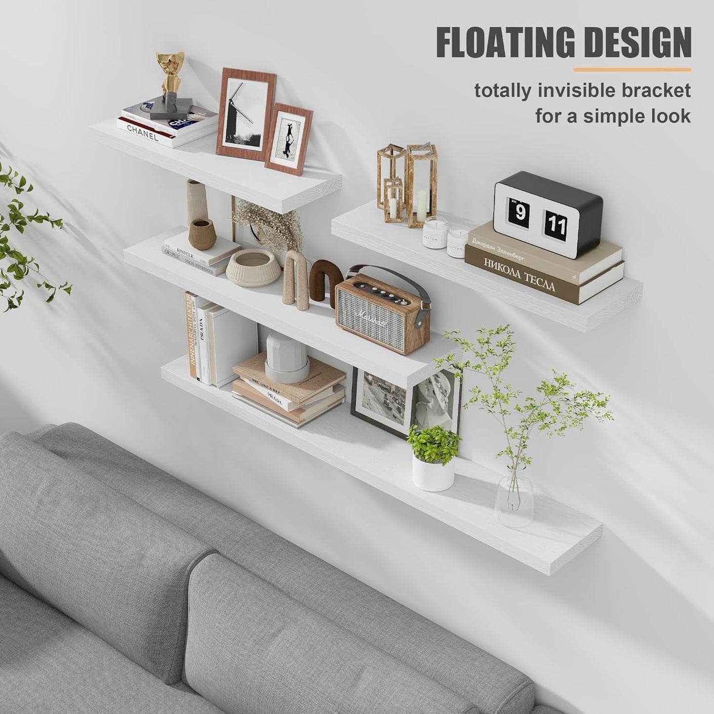 ShelfLoft 48" Wide x 8" Deep 88lbs Solid Oak Wood Floating Shelves Wall Mounted Display Shelf, 2 Pack