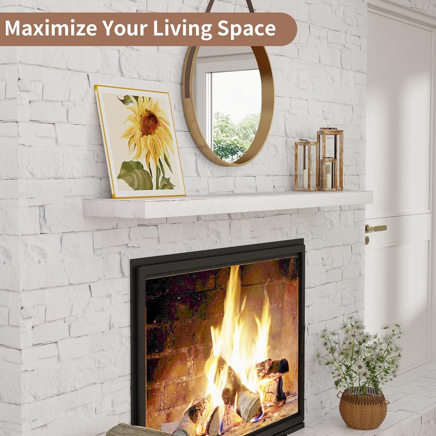 ShelfLoft 55" Wide x 8" Deep Rustic Solid Elm Wood Wall Shelves for Storage, 1 Pack