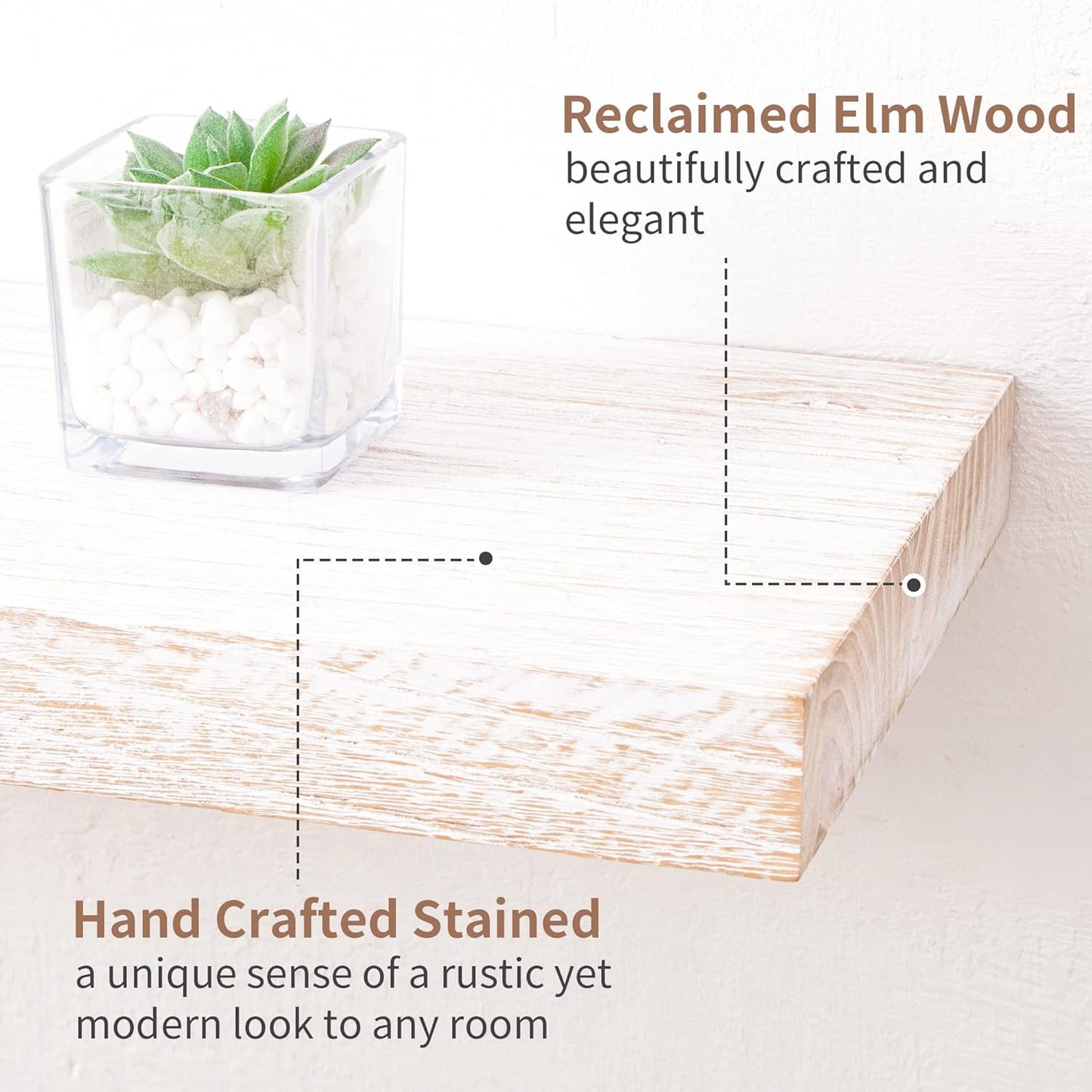 ShelfLoft 55" Wide x 8" Deep Rustic Solid Elm Wood Wall Shelves for Storage, 1 Pack