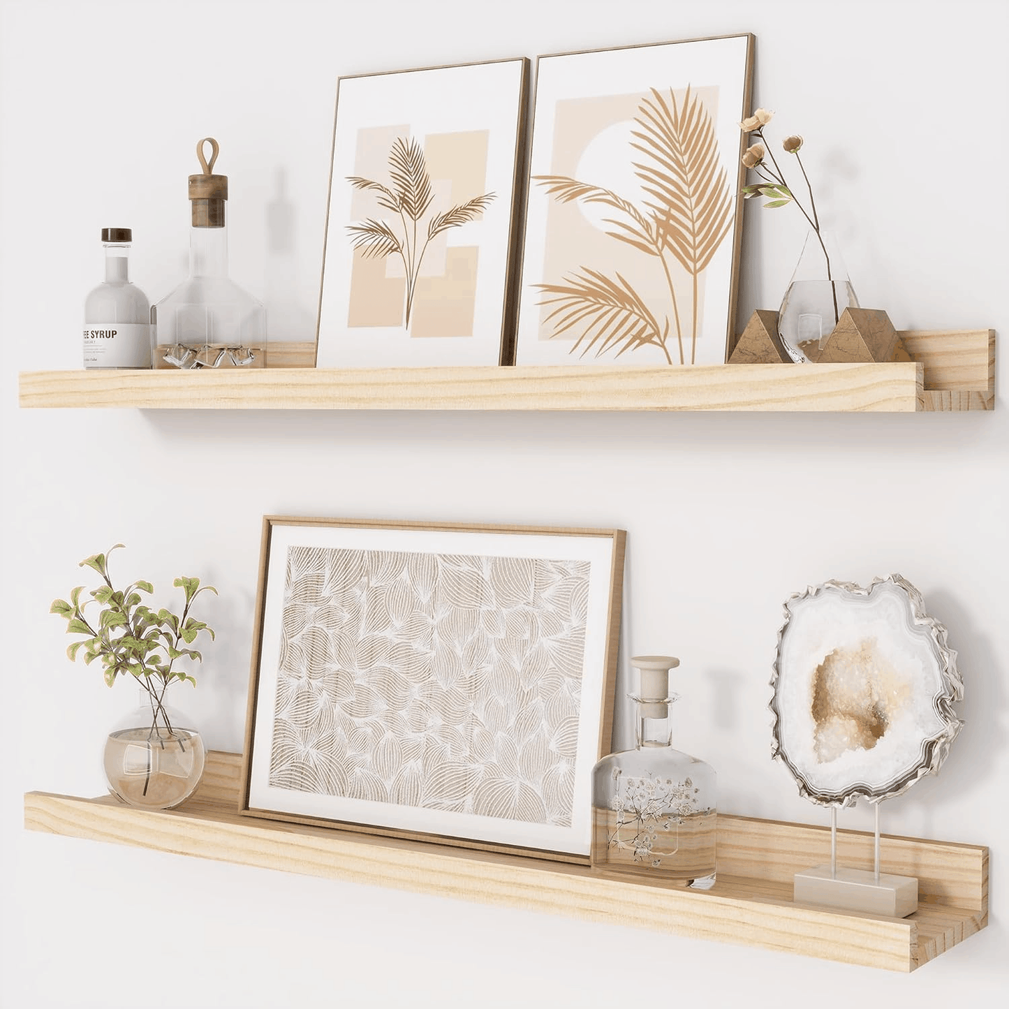 ShelfLoft 5.1 Inch Deep Picture Ledge Shelf Pine Wood Floating Shelves,Set of 2