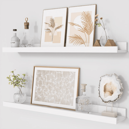 ShelfLoft 5.1 Inch Deep Picture Ledge Shelf Pine Wood Floating Shelves,Set of 2