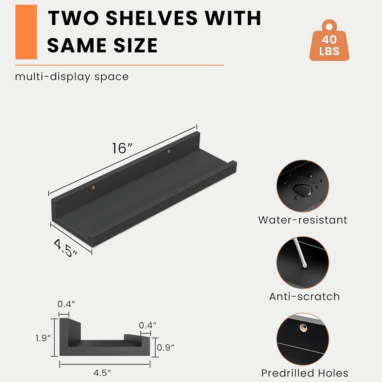 ShelfLoft 4.5 Inch Deep Picture Ledge Shelf Wall Floating Shelves with Lip,Set of 2