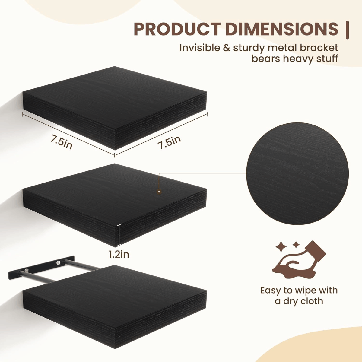 Shelfloft 3-Piece 7.5 Inch Square Floating Cornor Shelves for Small Space Storage