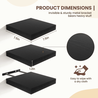 Shelfloft 3-Piece 7.5 Inch Square Floating Cornor Shelves for Small Space Storage