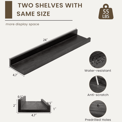 Shelfloft 4.7 Inch Deep Picture Ledge Shelf Rustic Fir Hardwood Floating Wall Shelves with Lip