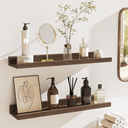 Shelfloft 4.7 Inch Deep Picture Ledge Shelf Rustic Fir Hardwood Floating Wall Shelves with Lip