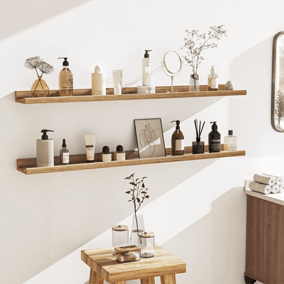 Shelfloft 4.7 Inch Deep Picture Ledge Shelf Rustic Fir Hardwood Floating Wall Shelves with Lip