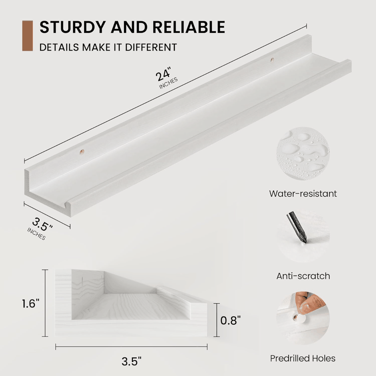 Shelfloft 3.5 Inch Deep Picture Ledge Shelf Solid Wood Wall Shelves